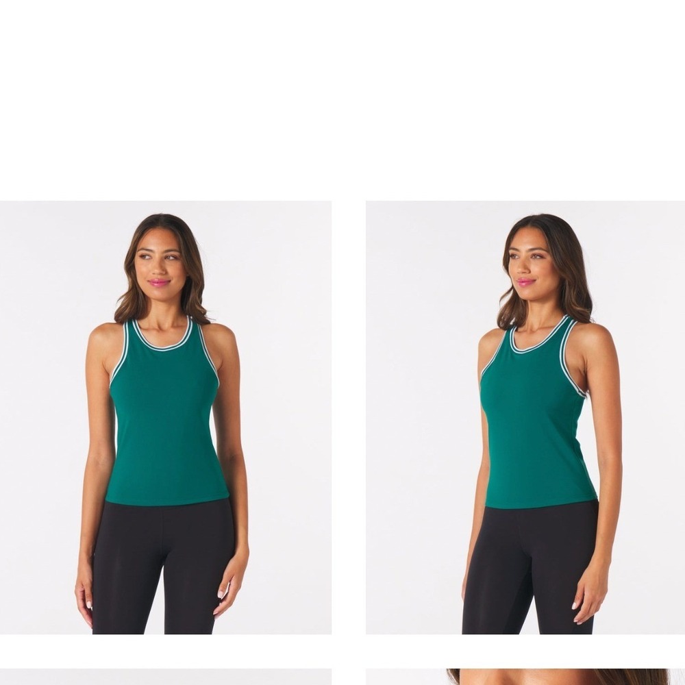 Glyder Socialite Tank Emerald‎ White Trim Racerback Athleisure Top Size L